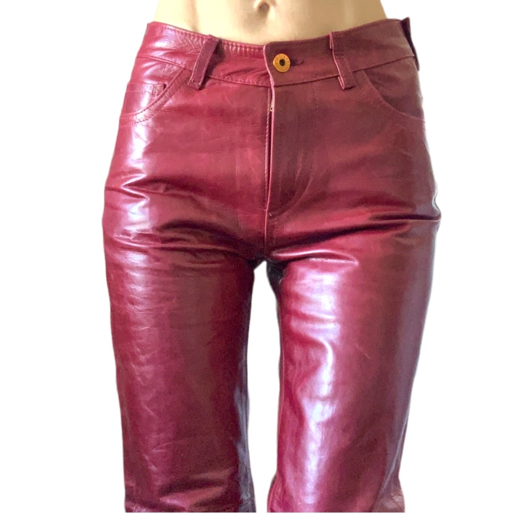 NWT Vintage Parasuco Leather Pants in Burgundy - Picture 4 of 10